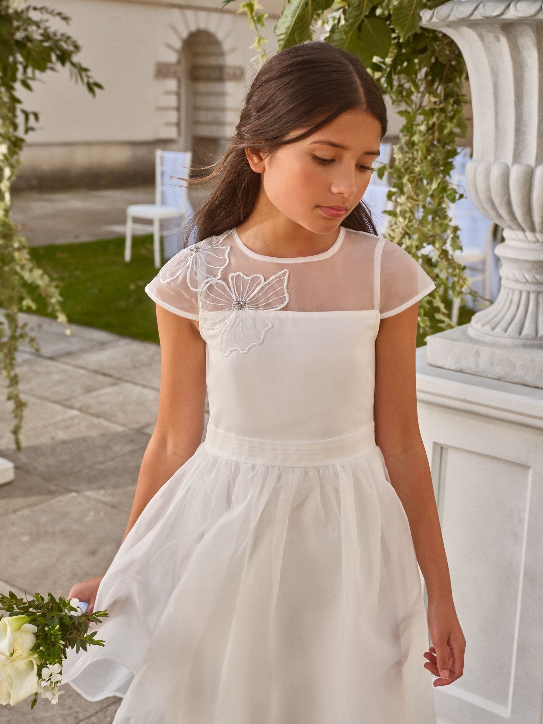 Lipsy White Flower Girl Embellished Flower Occasion Dress (5-16yrs) image 4
