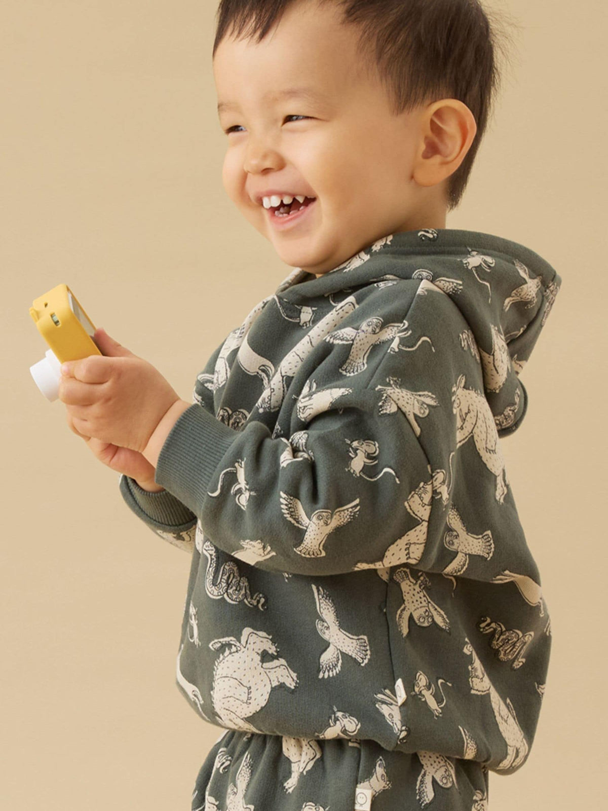 MORI Green Khaki Gruffalo Print Long Sleeve Hoodie - image 1