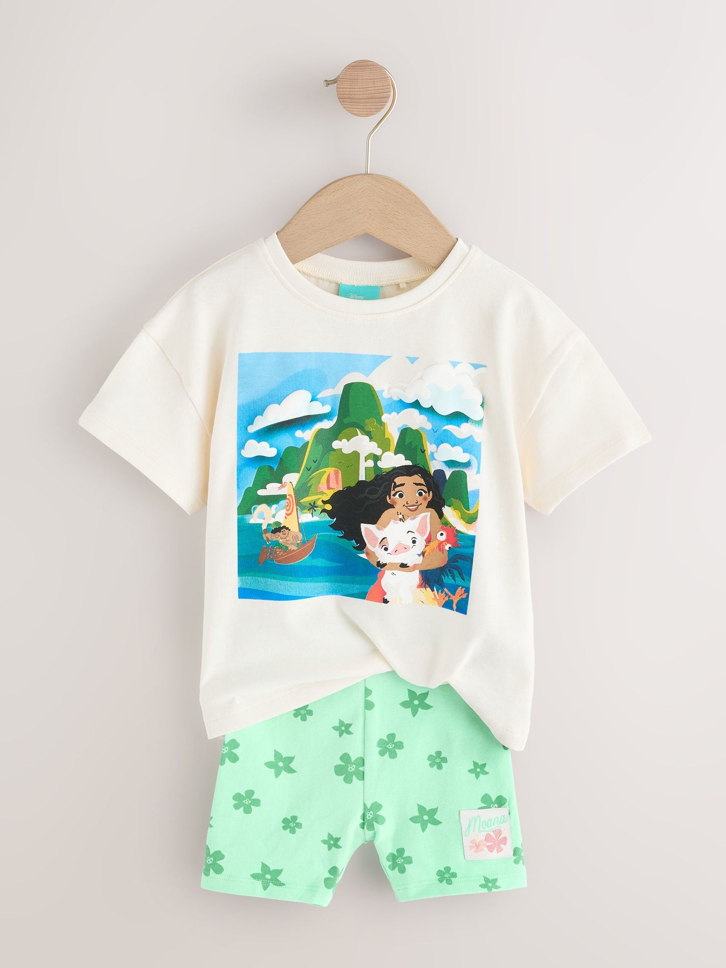 Green/Ecru Disney Moana Short Sleeve T-Shirt and Cycle Shorts Set (3mths-7yrs) image 7
