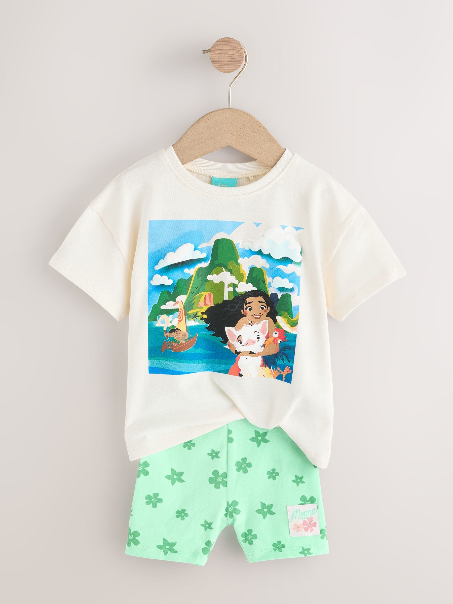 Green/Ecru Disney Moana Short Sleeve T-Shirt and Cycle Shorts Set (3mths-7yrs) image 7