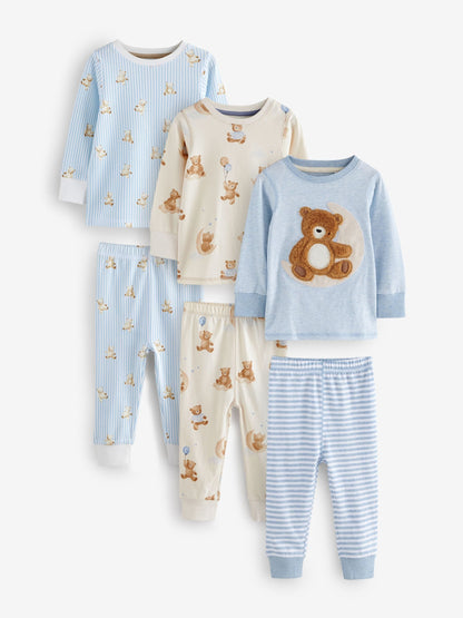 Blue/Ecru Baby Bear Snuggle Pyjamas 3 Pack (9mths-6yrs) image 1