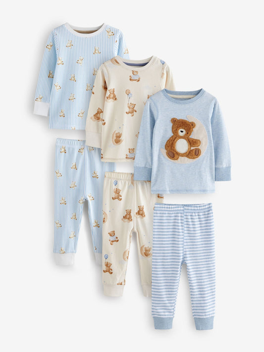 Blue/Ecru Baby Bear Snuggle Pyjamas 3 Pack (9mths-6yrs) image 1