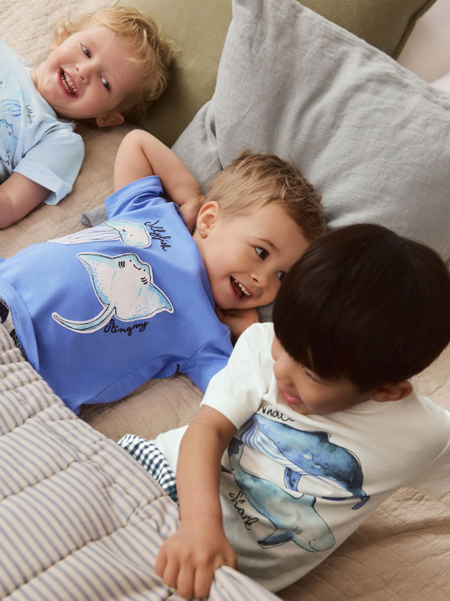 Blue/White Sea Life Short Pyjamas 3 Pack (9mths-12yrs) image 3