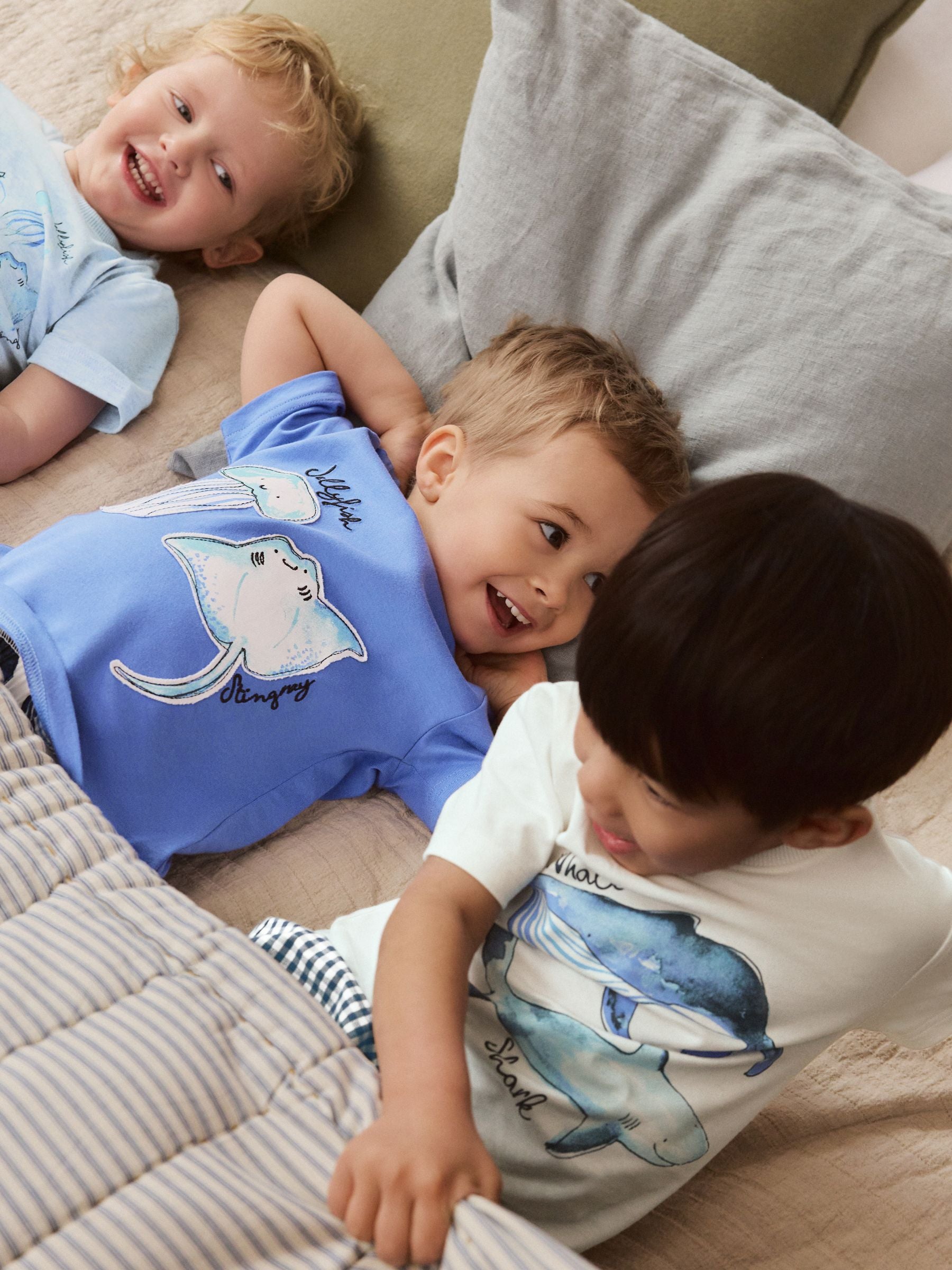 Blue/White Sea Life Short Pyjamas 3 Pack (9mths-12yrs) image 3