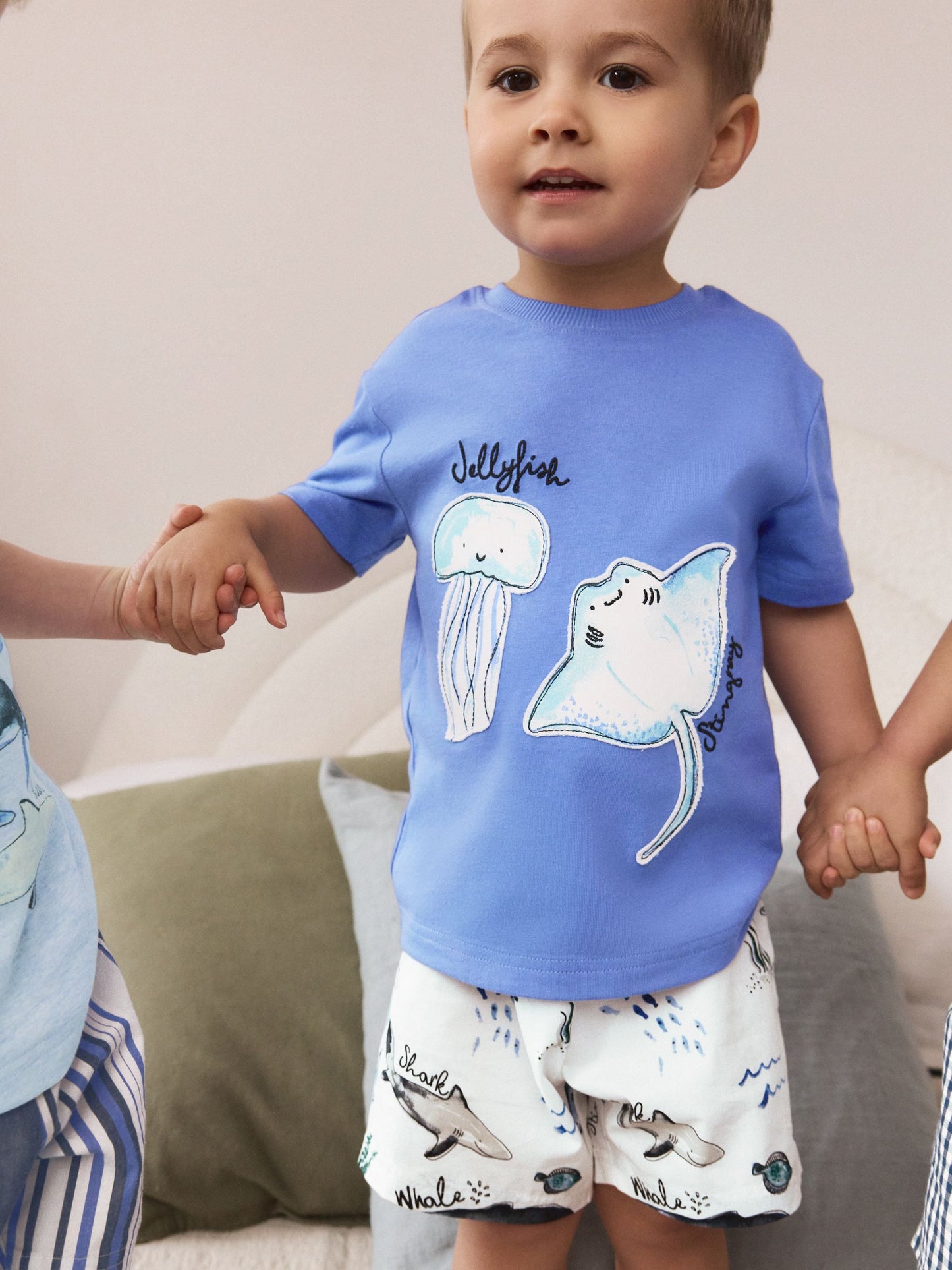 Blue/White Sea Life Short Pyjamas 3 Pack (9mths-12yrs) image 4