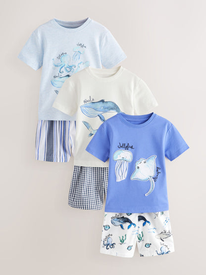Blue/White Sea Life Short Pyjamas 3 Pack (9mths-12yrs) image 7