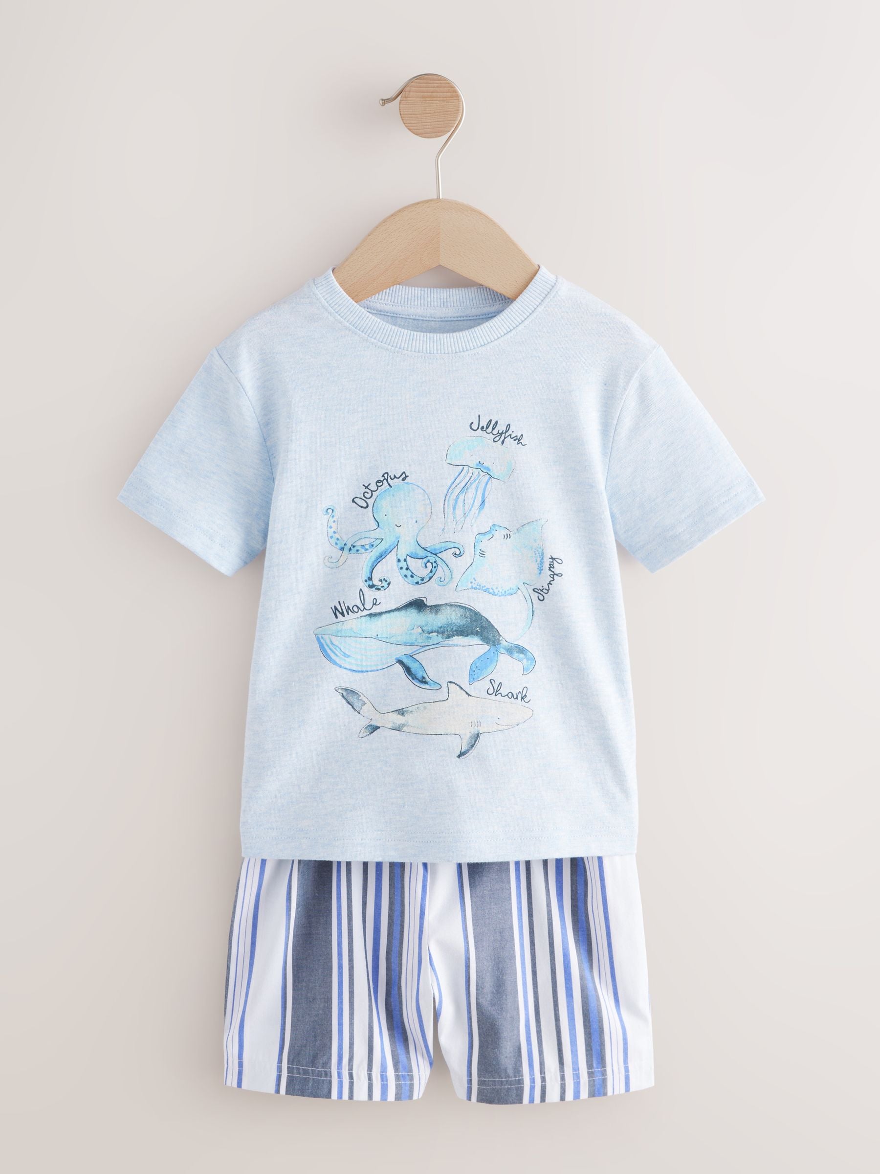 Blue/White Sea Life Short Pyjamas 3 Pack (9mths-12yrs) image 8