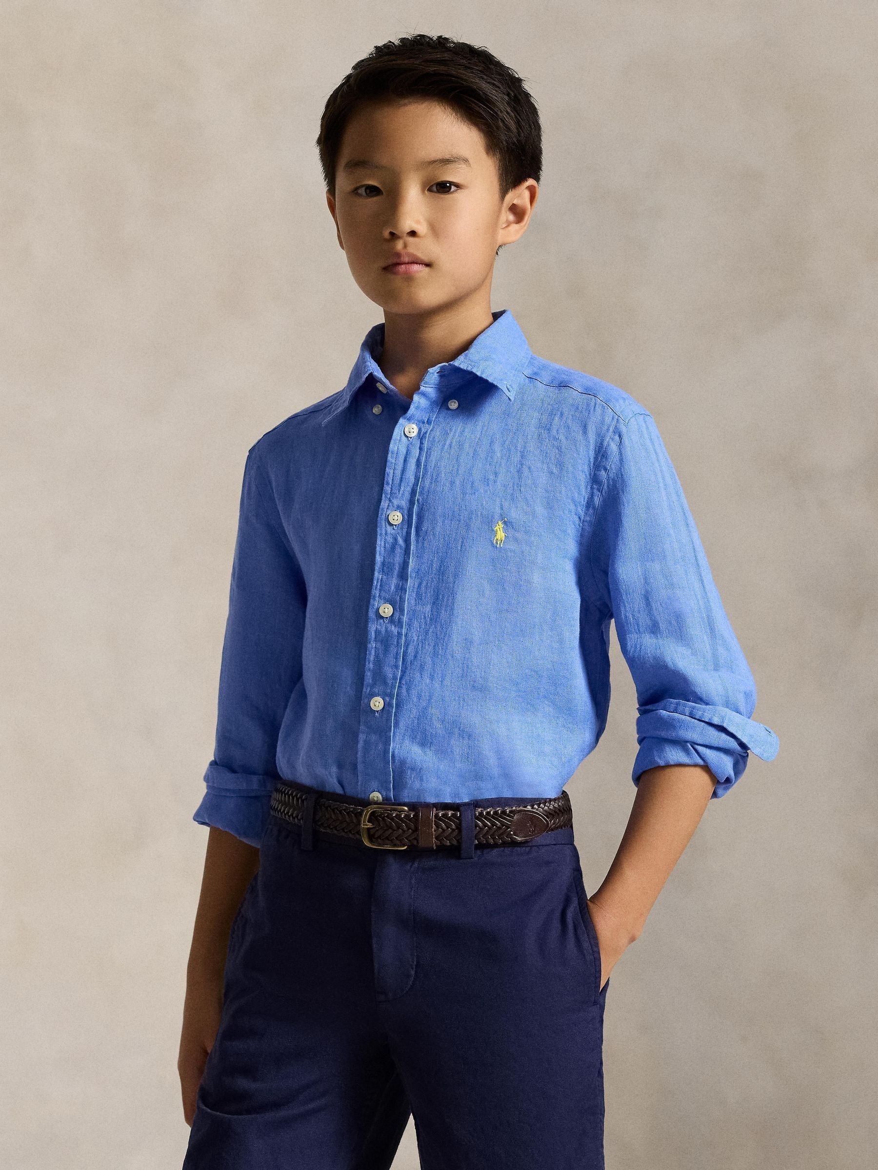 Dsiney Kidz - Polo Ralph Lauren Pale Blue Linen Logo Shirt image 1