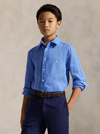 Dsiney Kidz - Polo Ralph Lauren Pale Blue Linen Logo Shirt image 1