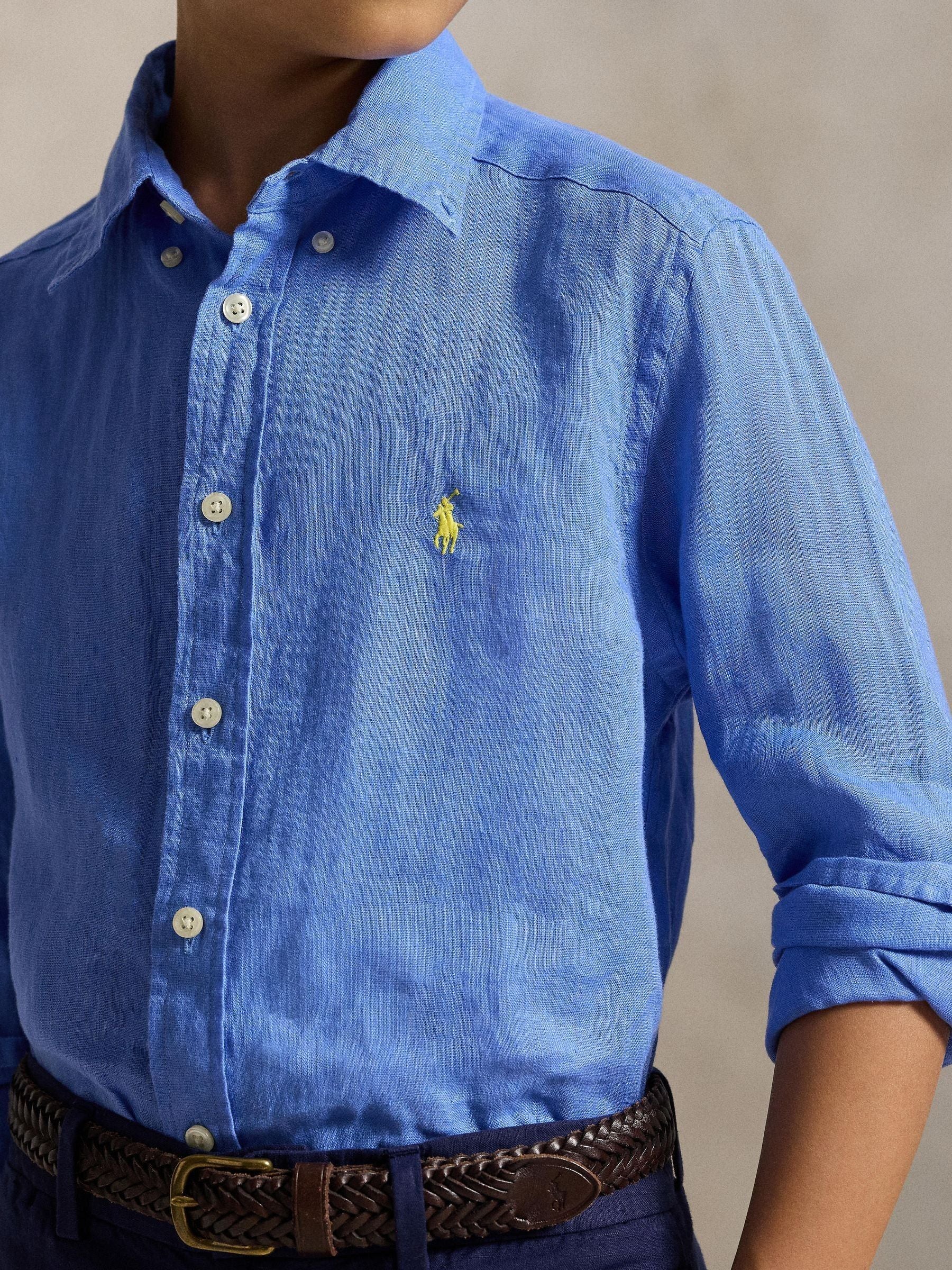 Dsiney Kidz - Polo Ralph Lauren Pale Blue Linen Logo Shirt image 3