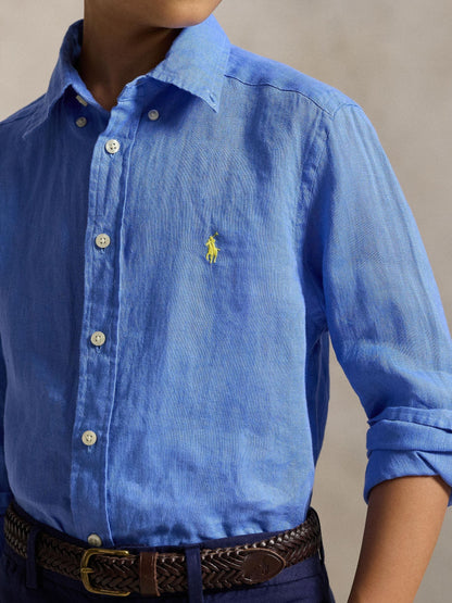 Dsiney Kidz - Polo Ralph Lauren Pale Blue Linen Logo Shirt image 3