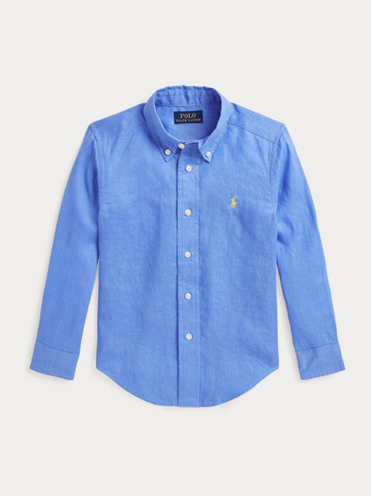 Dsiney Kidz - Polo Ralph Lauren Pale Blue Linen Logo Shirt image 4
