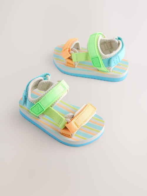 Blue/Green Bright Stripe Wide Fit (G) Touch Fastening Adjustable Strap Tape Trekker Walking Sandals image 1
