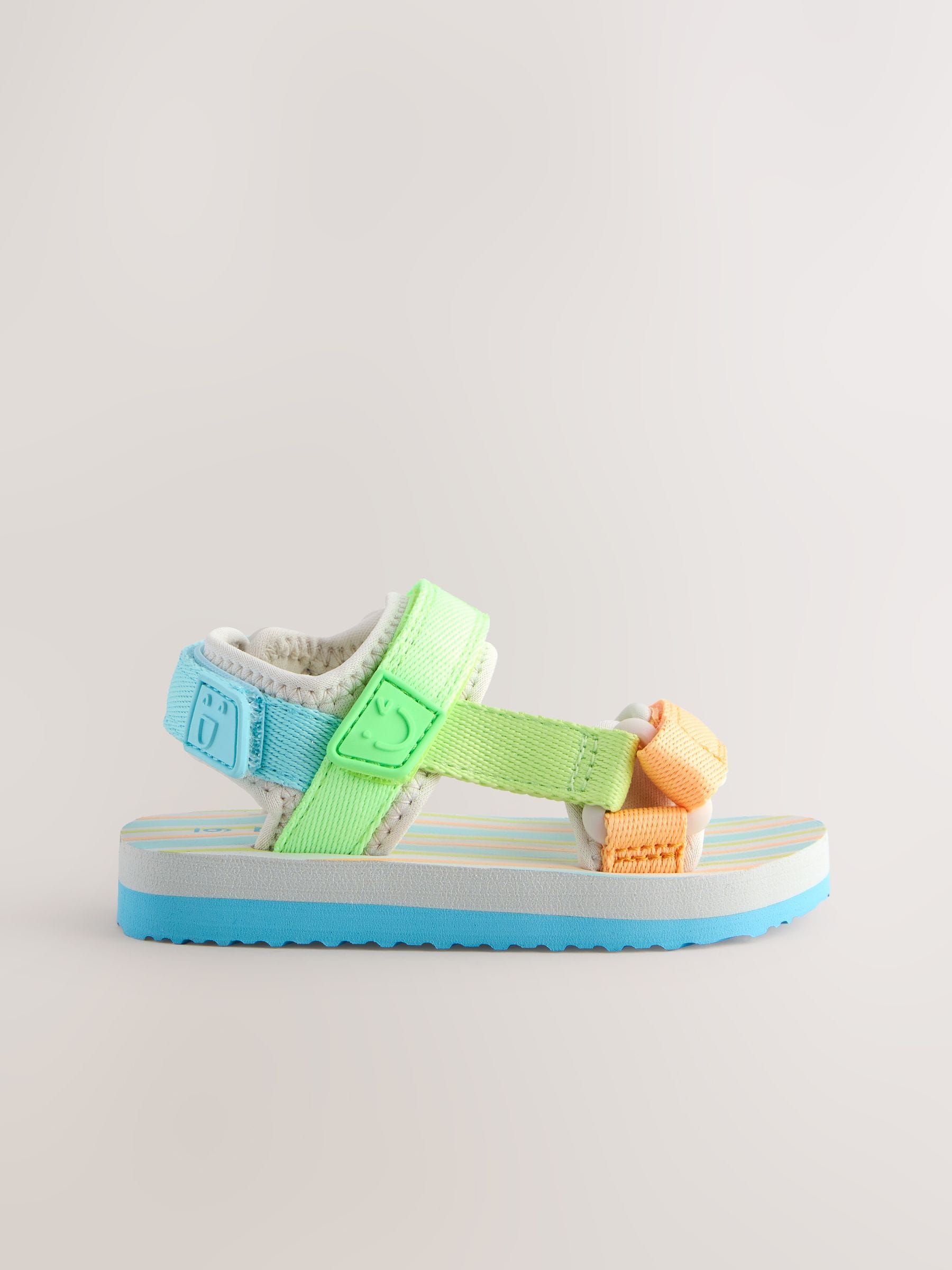 Blue/Green Bright Stripe Wide Fit (G) Touch Fastening Adjustable Strap Tape Trekker Walking Sandals image 2