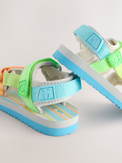 Blue/Green Bright Stripe Wide Fit (G) Touch Fastening Adjustable Strap Tape Trekker Walking Sandals image 3