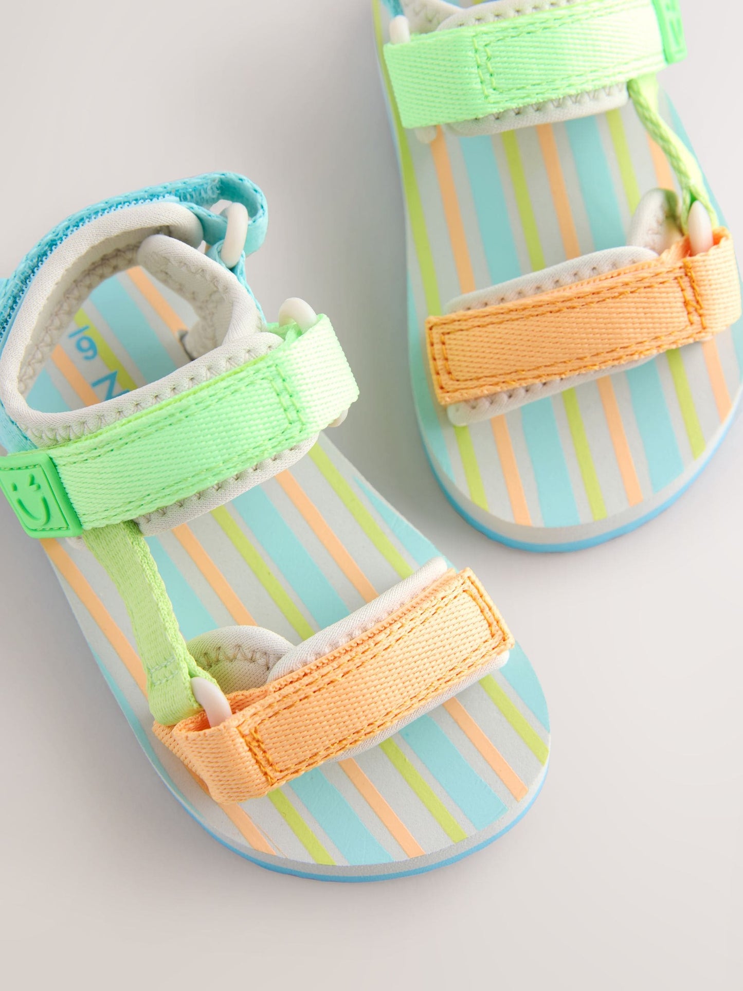 Blue/Green Bright Stripe Wide Fit (G) Touch Fastening Adjustable Strap Tape Trekker Walking Sandals image 4