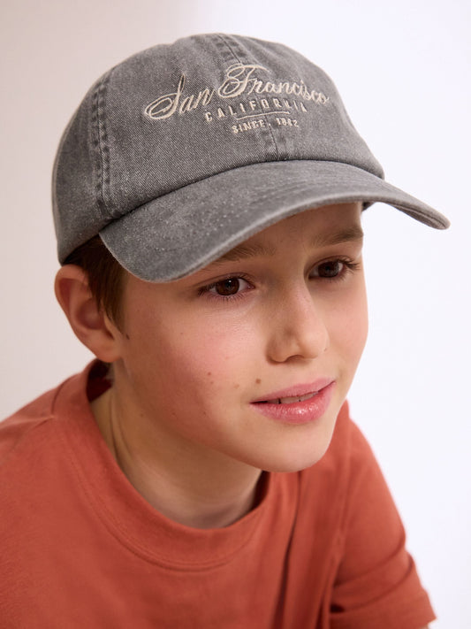 Washed Charcoal Grey 100% Cotton Baseball Cap Hat (3mths-16yrs) image 1