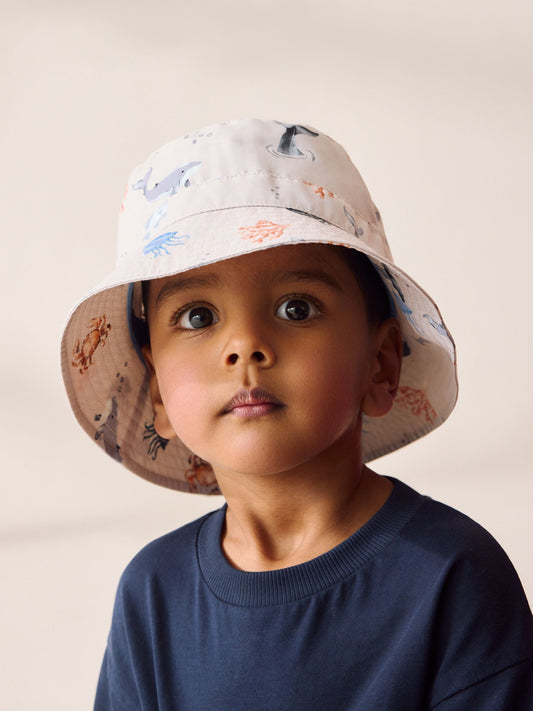 Sea Creature Print 100% Cotton Bucket Hat (3mths-10yrs) image 1