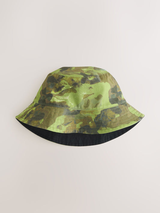 Camouflage/Black 100% Cotton Reversible Bucket Hat (1-16yrs) image 1