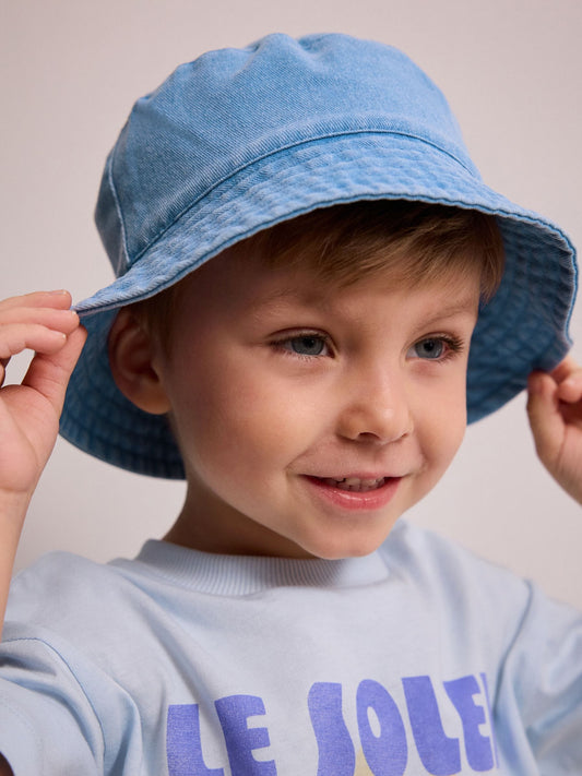 Blue 100% Cotton  Washed Bucket Hat (3mths-16yrs) image 1