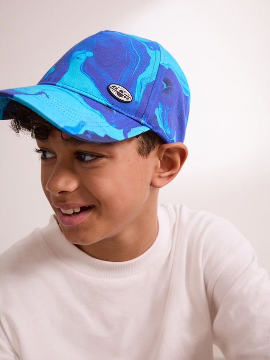 Blue Marble Print 100% Cotton Baseball Cap Hat (1-16yrs) image 1