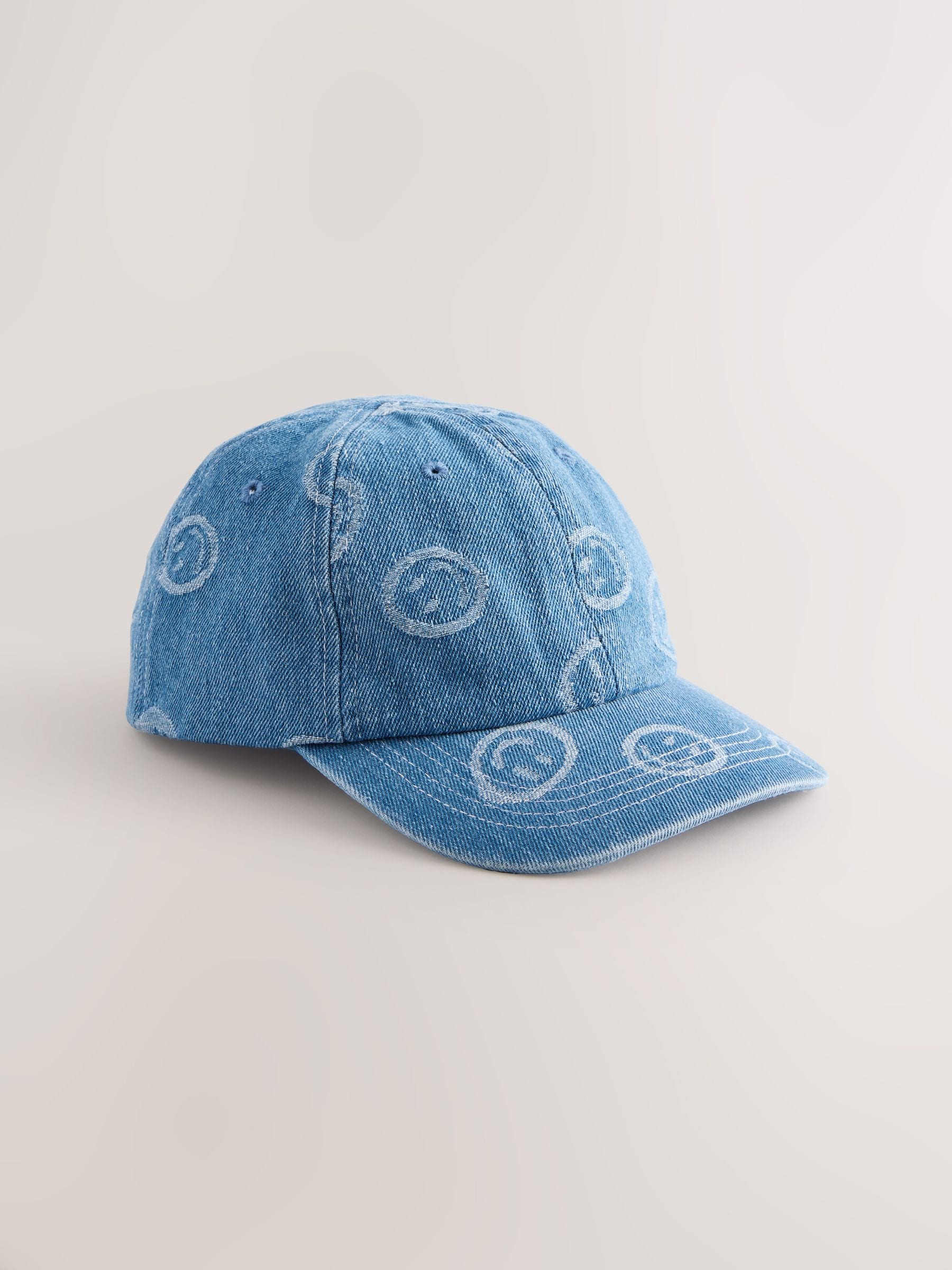 Denim Happy Face 100% Cotton Baseball Cap Hat (3mths-16yrs) image 1