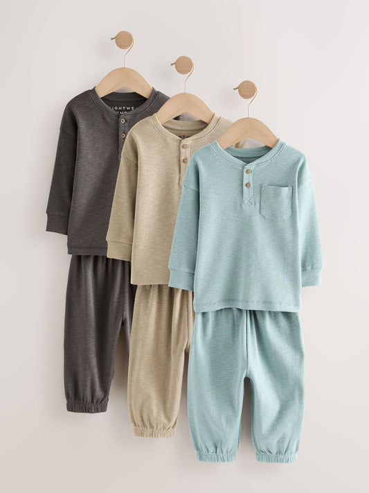 Black/Grey Ribbed Grandad Oversized Pyjamas 3 Pack (9mths-12yrs) image 1