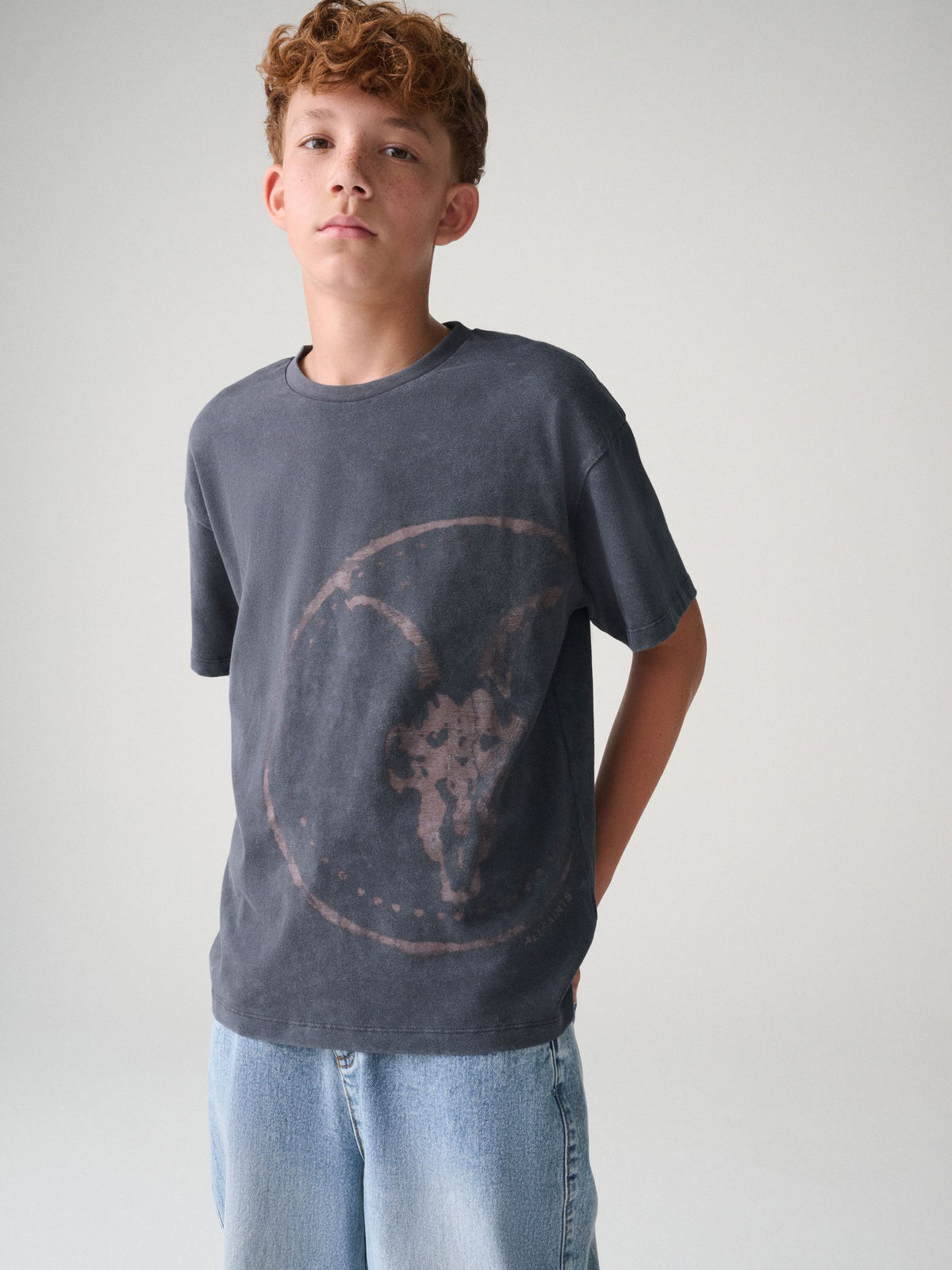 smALLSAINTS Washed Black Stamp Oversized Crew Neck T-Shirt - image 1
