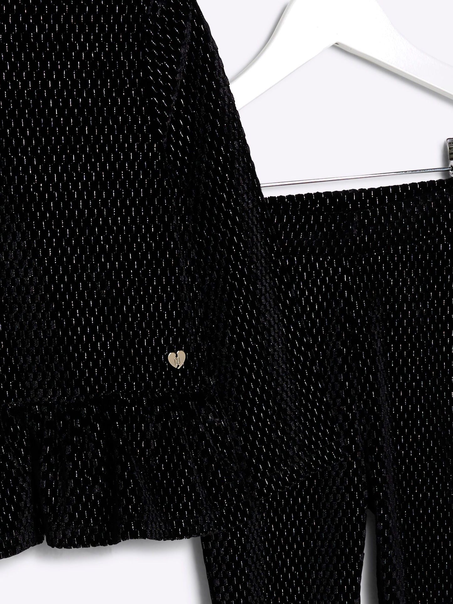 River Island Black Velvet Girls Peplum 100% Cotton Top and Trousers Set image 3