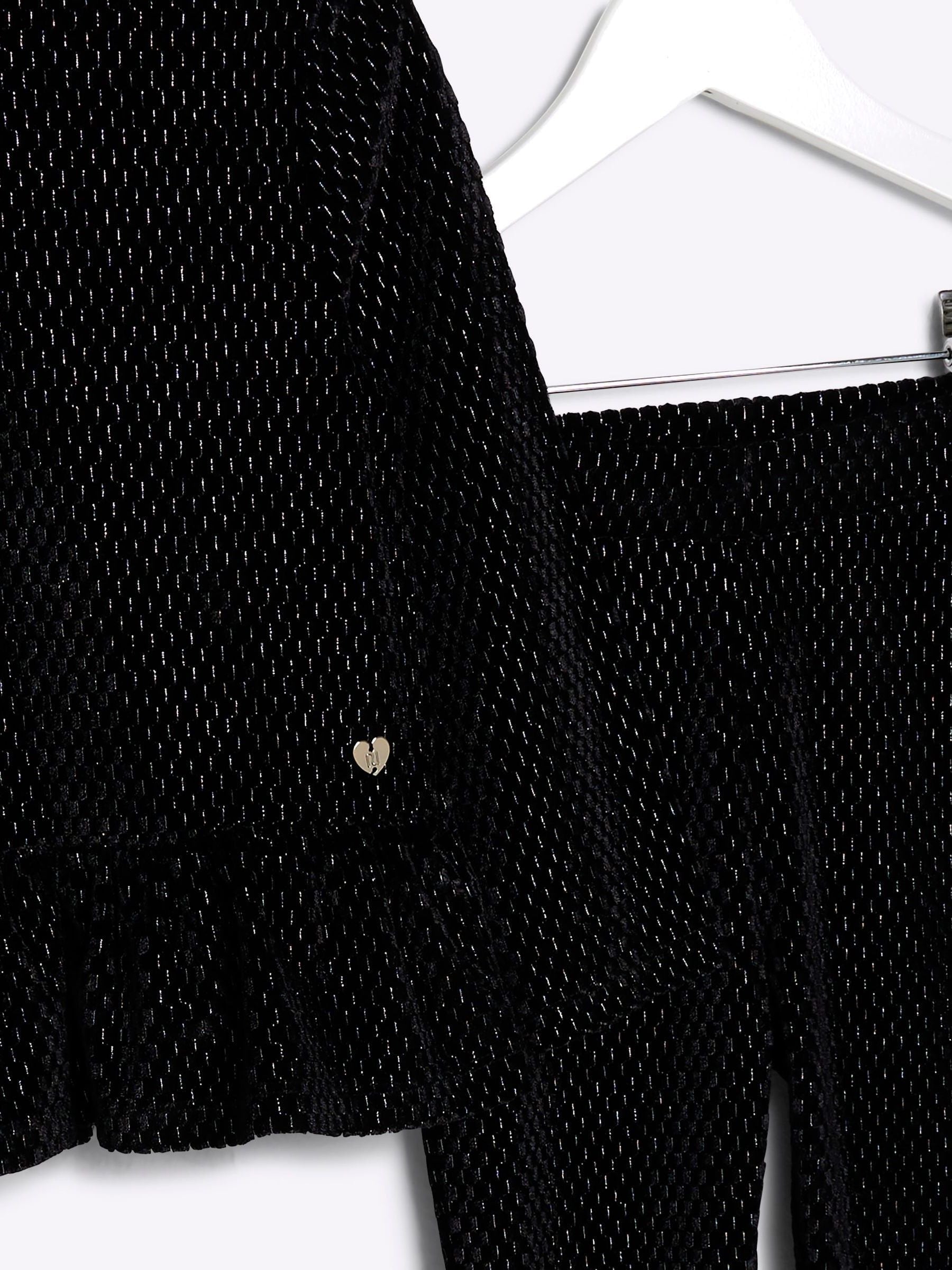River Island Black Velvet Girls Peplum 100% Cotton Top and Trousers Set image 3