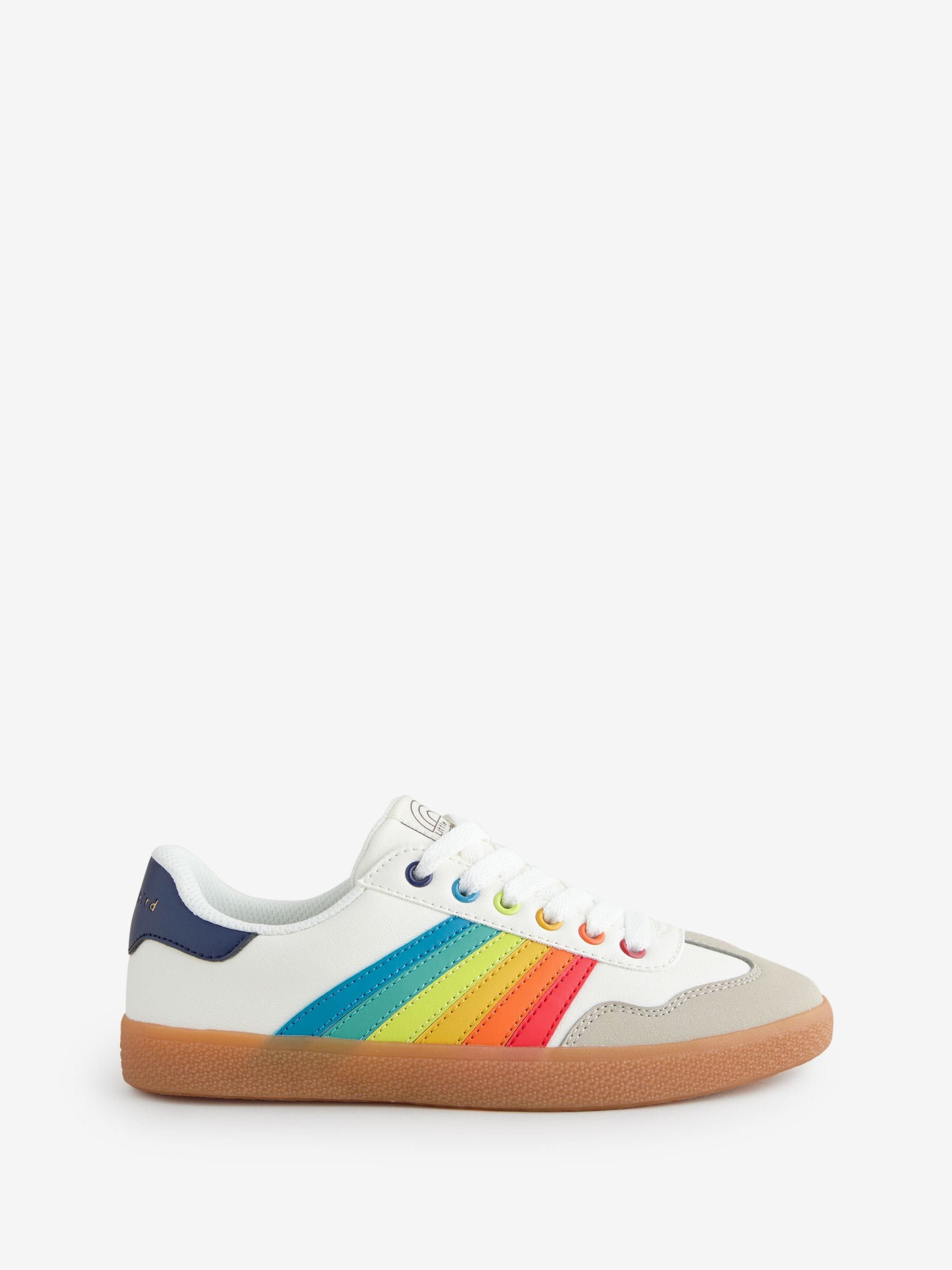 Little Bird by Jools Oliver White Older Gum Sole Trainers with Rainbow Stripe image 1