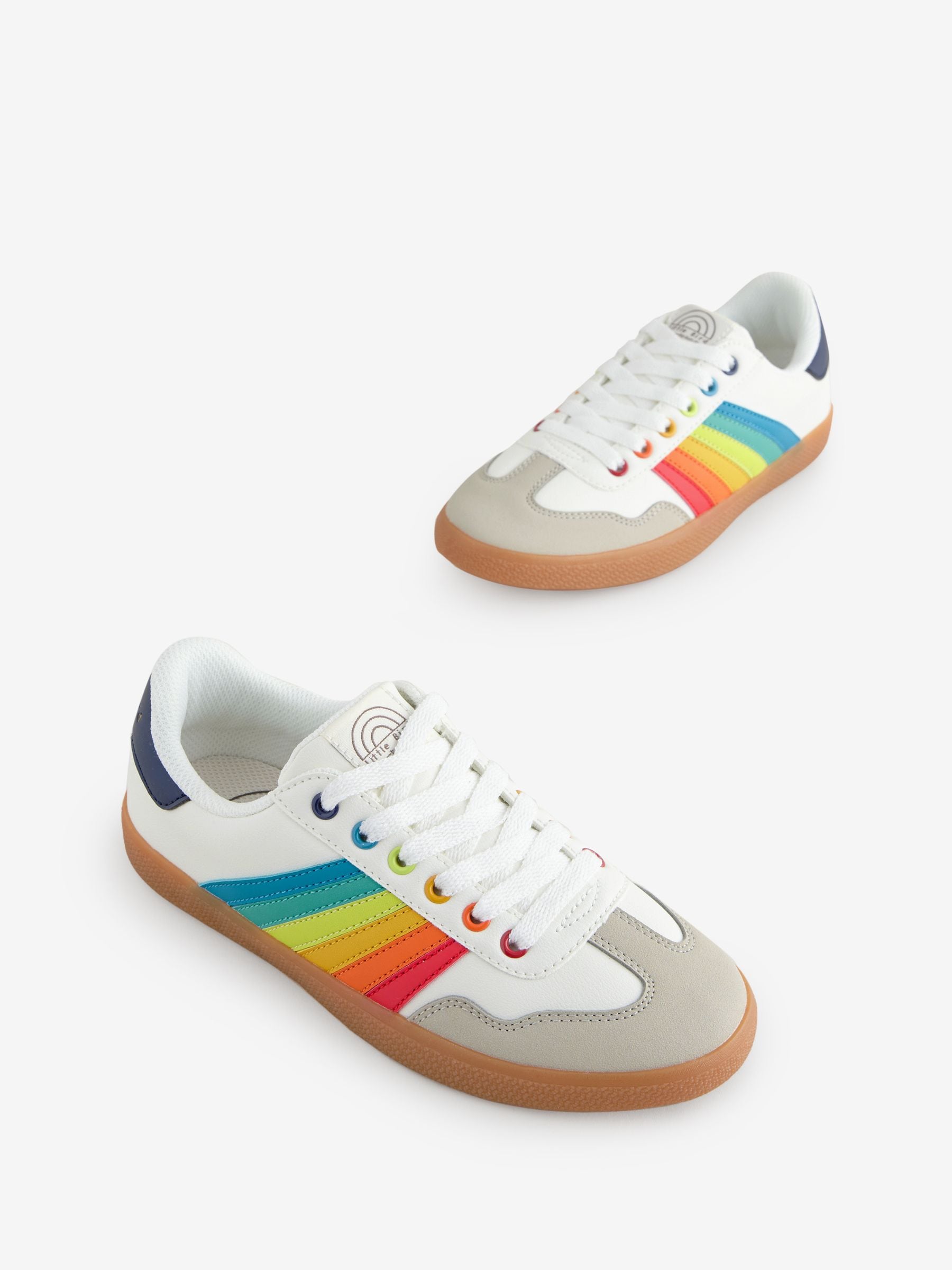 Little Bird by Jools Oliver White Older Gum Sole Trainers with Rainbow Stripe image 2