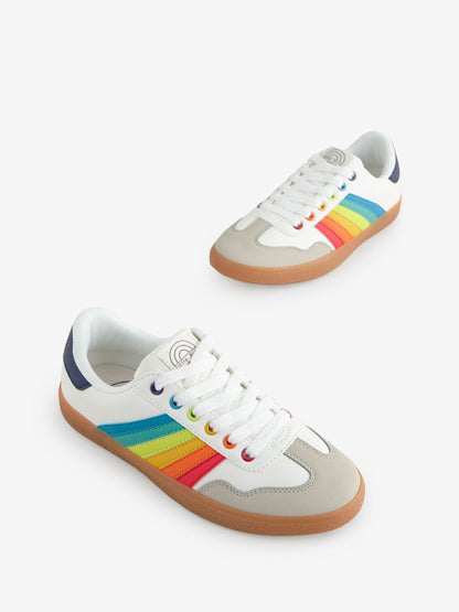 Little Bird by Jools Oliver White Older Gum Sole Trainers with Rainbow Stripe image 2