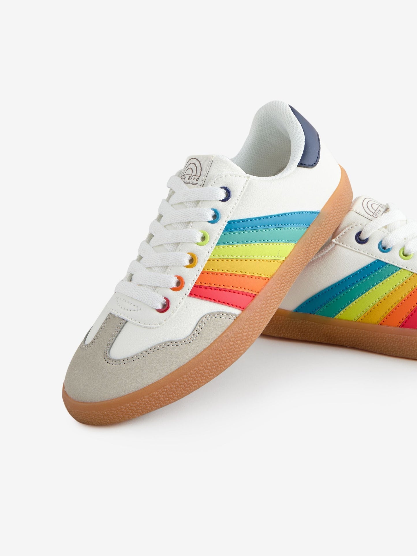 Little Bird by Jools Oliver White Older Gum Sole Trainers with Rainbow Stripe image 3