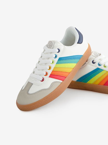 Little Bird by Jools Oliver White Older Gum Sole Trainers with Rainbow Stripe image 3