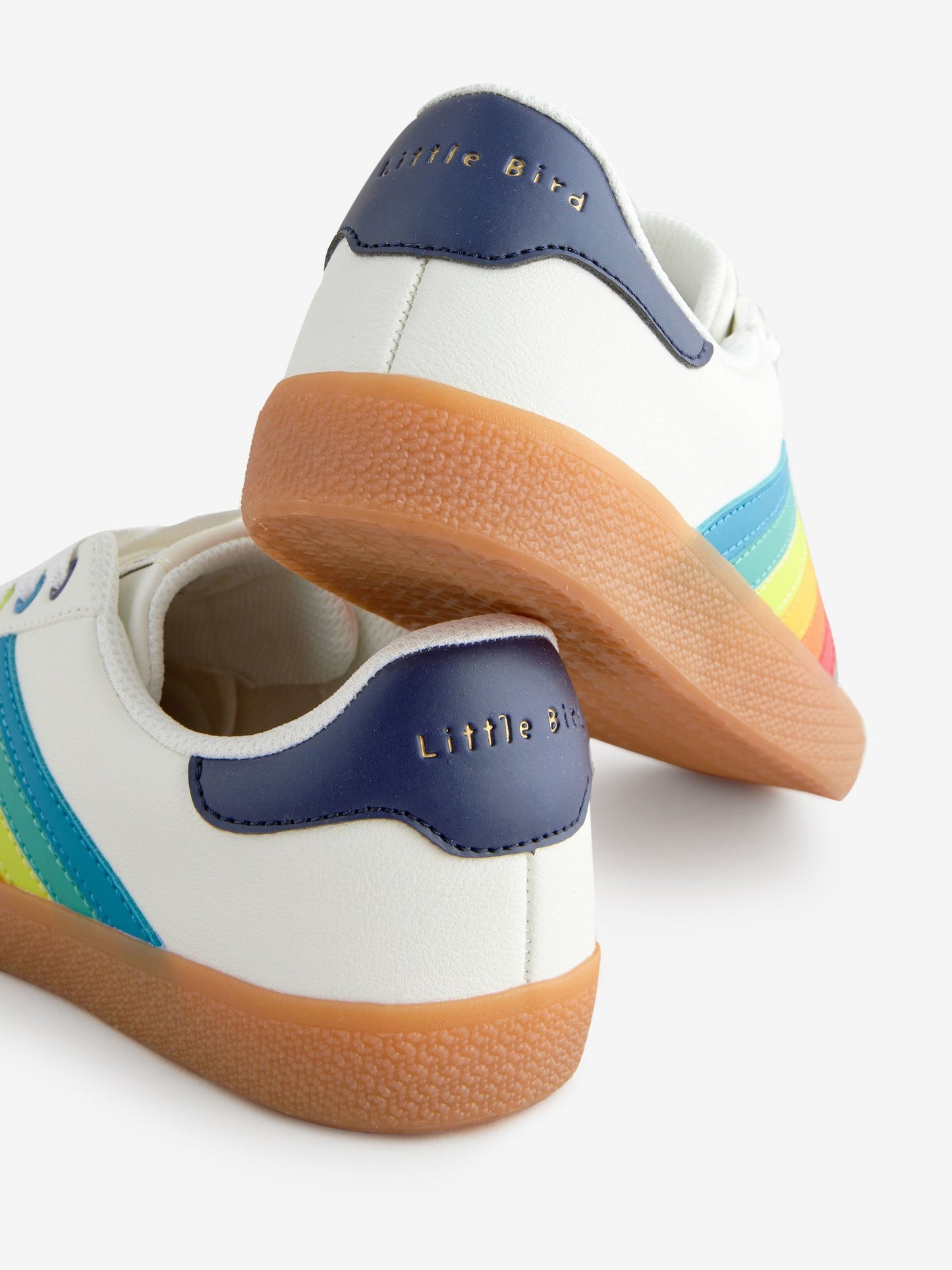Little Bird by Jools Oliver White Older Gum Sole Trainers with Rainbow Stripe image 4