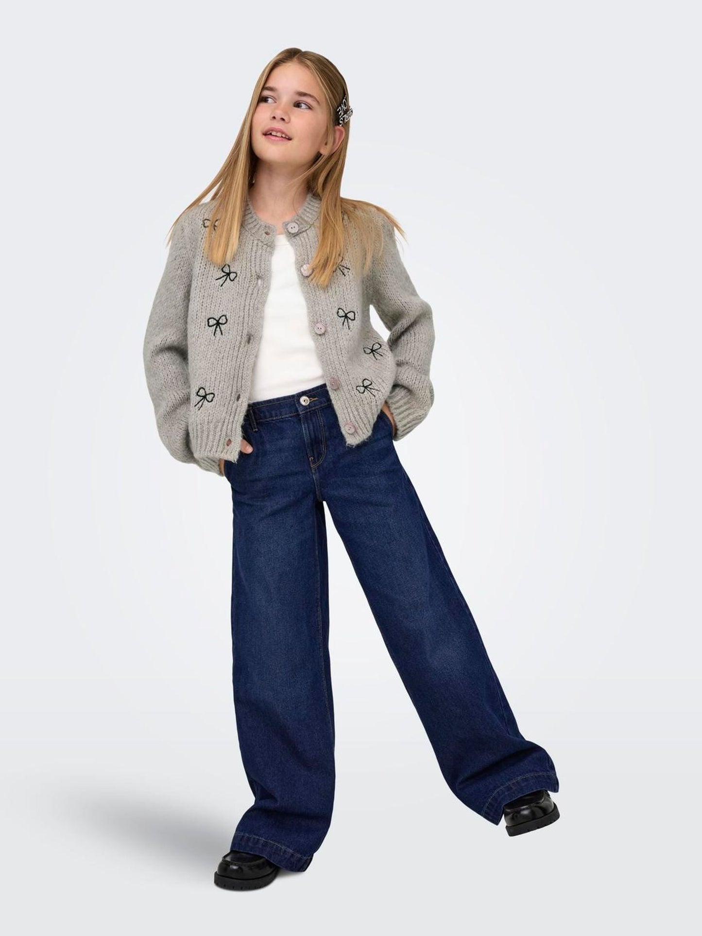 Dsiney Kidz - ONLY KIDS Blue 100% Cotton Wide Leg Jeans With Adjustable Waist image 1