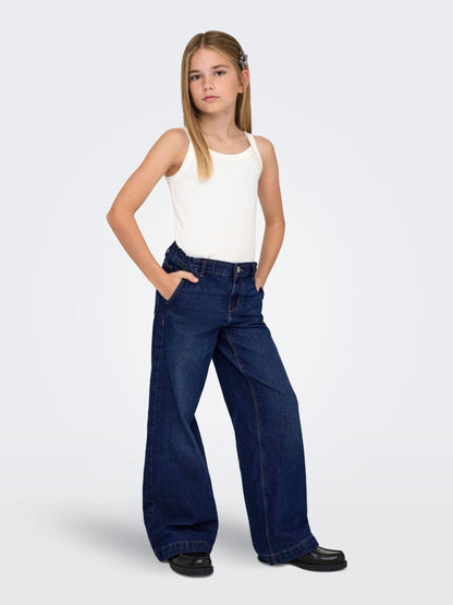Dsiney Kidz - ONLY KIDS Blue 100% Cotton Wide Leg Jeans With Adjustable Waist image 3