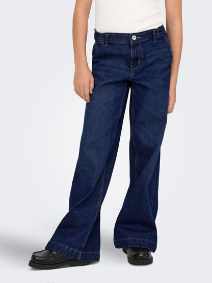 Dsiney Kidz - ONLY KIDS Blue 100% Cotton Wide Leg Jeans With Adjustable Waist image 4