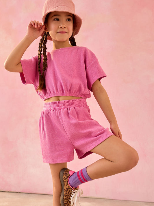 Pink T-Shirt and Shorts Set (3-16yrs) image 1