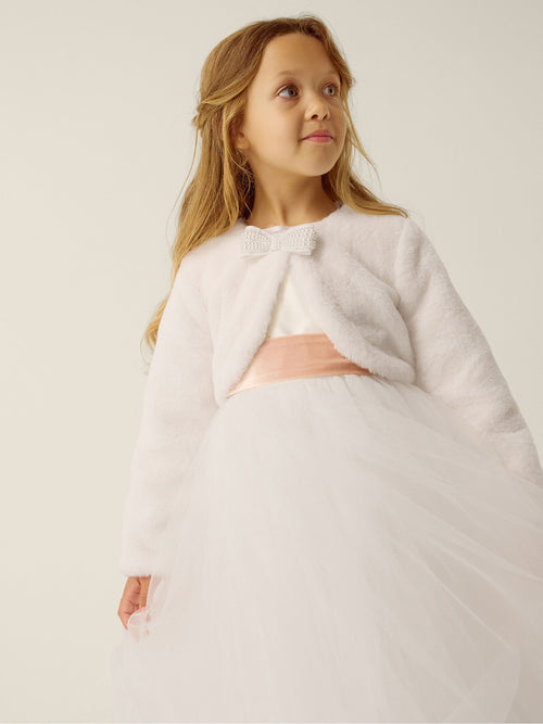 Dsiney Kidz - Monsoon Cream Lara Bow Faux Fur Cardigan image 1