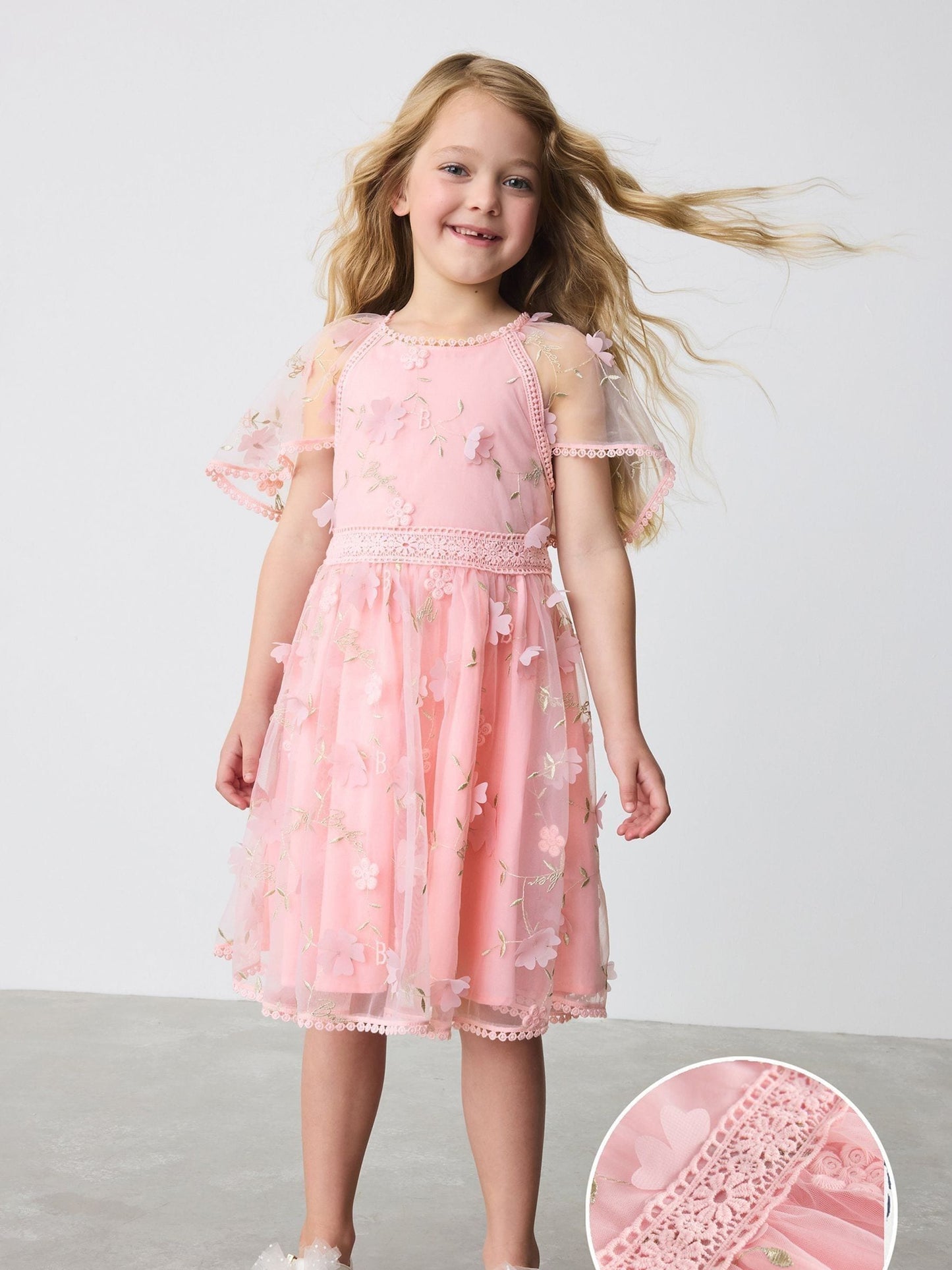 Baker by Ted Baker Pink 3D Scattered Floral Print Angel Sleeve Dress