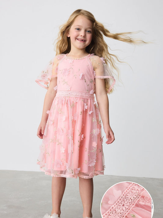 Baker by Ted Baker Pink 3D Scattered Floral Print Angel Sleeve Dress