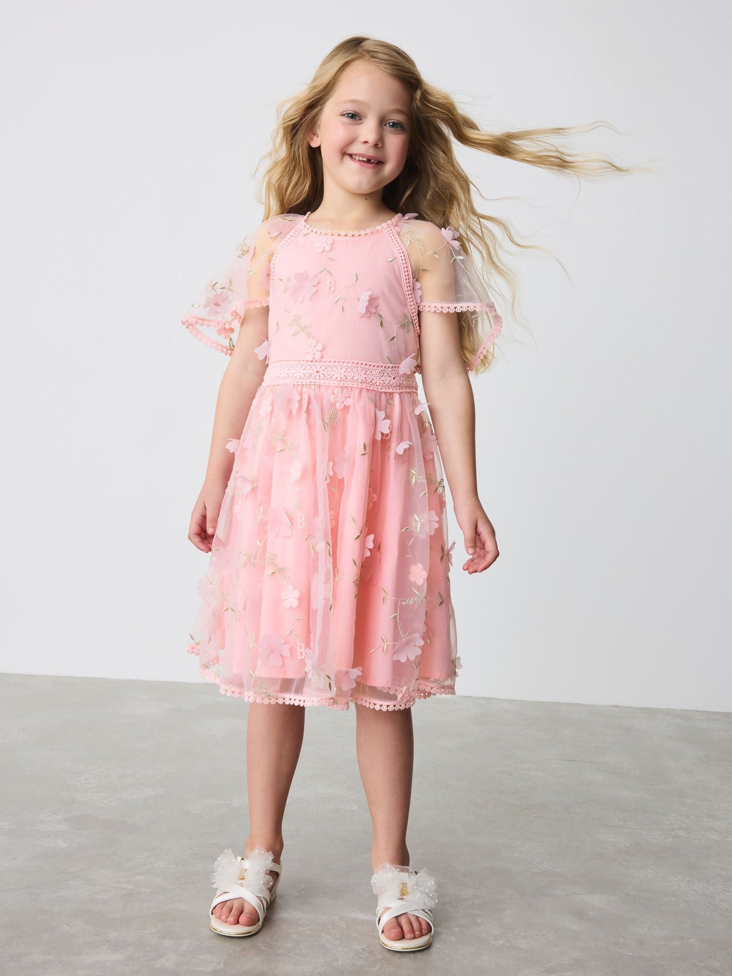 Baker by Ted Baker Pink 3D Scattered Floral Print Angel Sleeve Dress