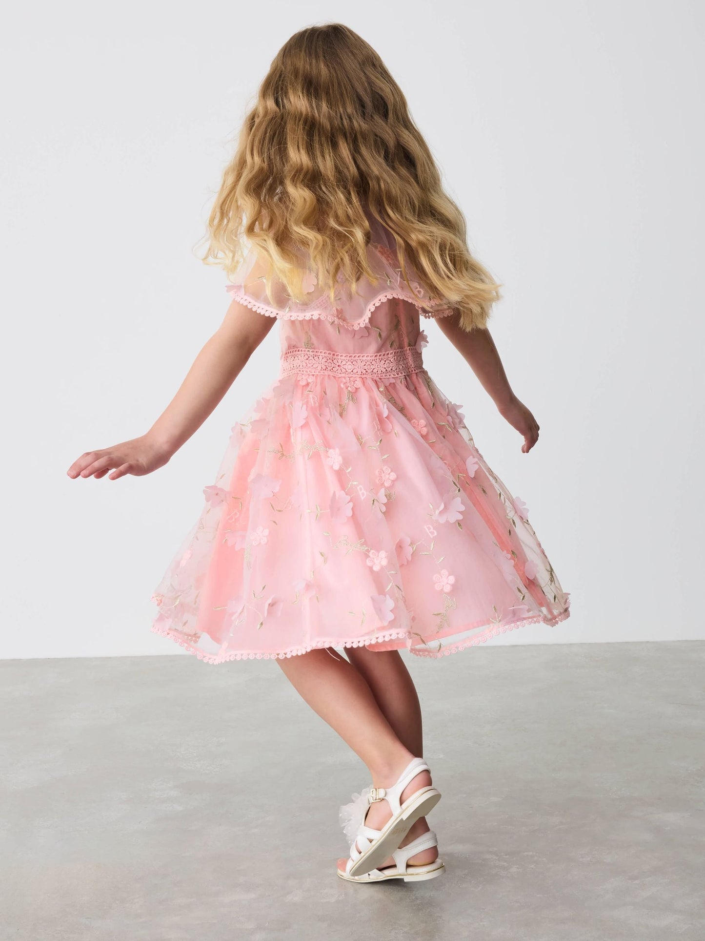 Baker by Ted Baker Pink 3D Scattered Floral Print Angel Sleeve Dress