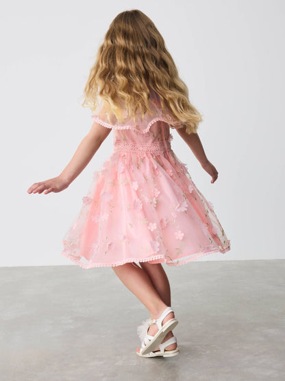 Baker by Ted Baker Pink 3D Scattered Floral Print Angel Sleeve Dress