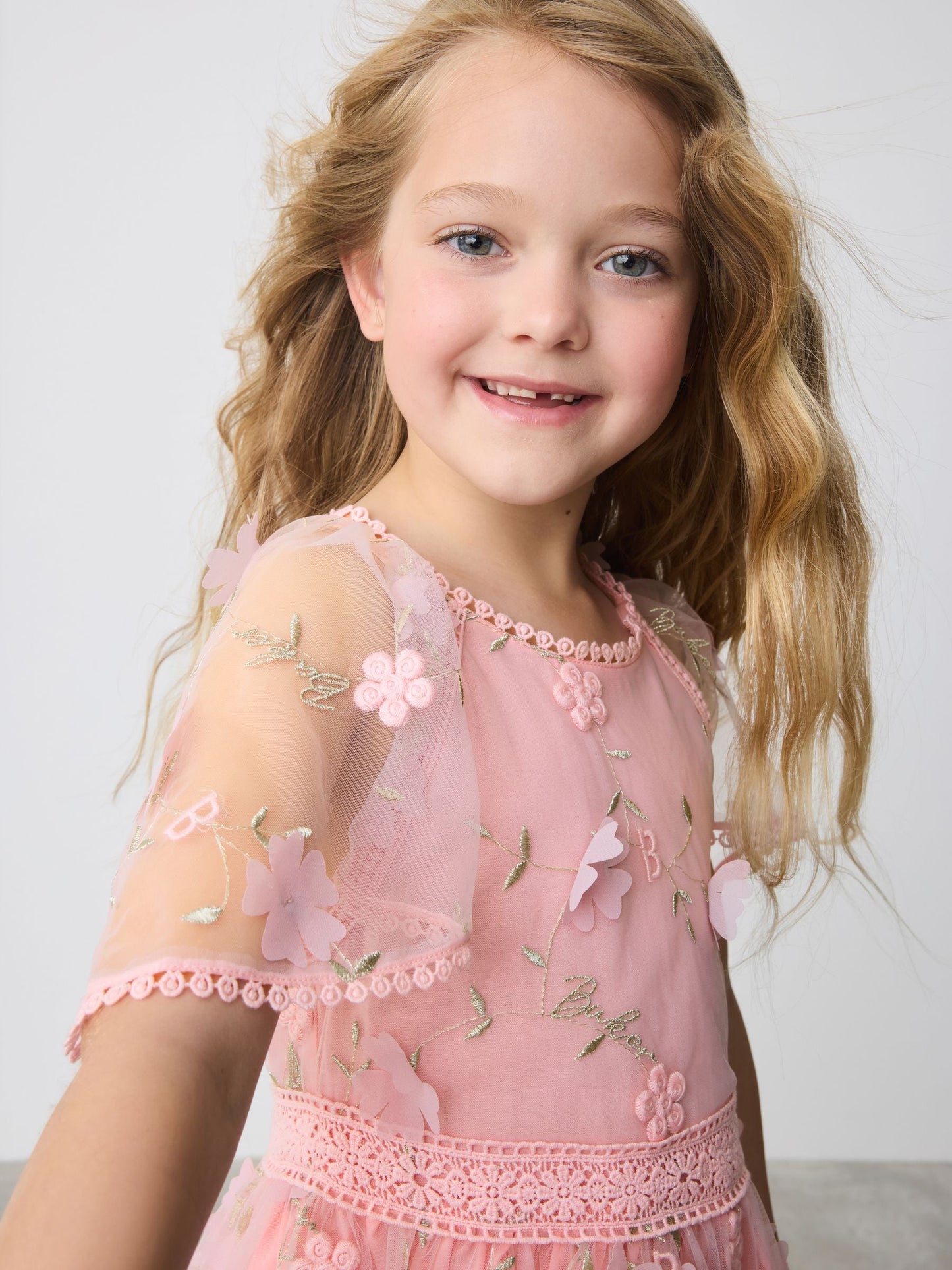 Baker by Ted Baker Pink 3D Scattered Floral Print Angel Sleeve Dress