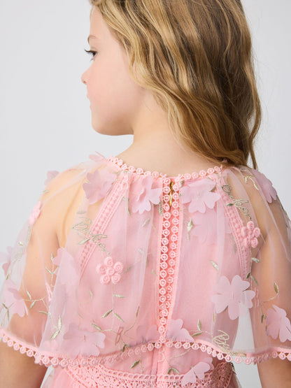 Baker by Ted Baker Pink 3D Scattered Floral Print Angel Sleeve Dress