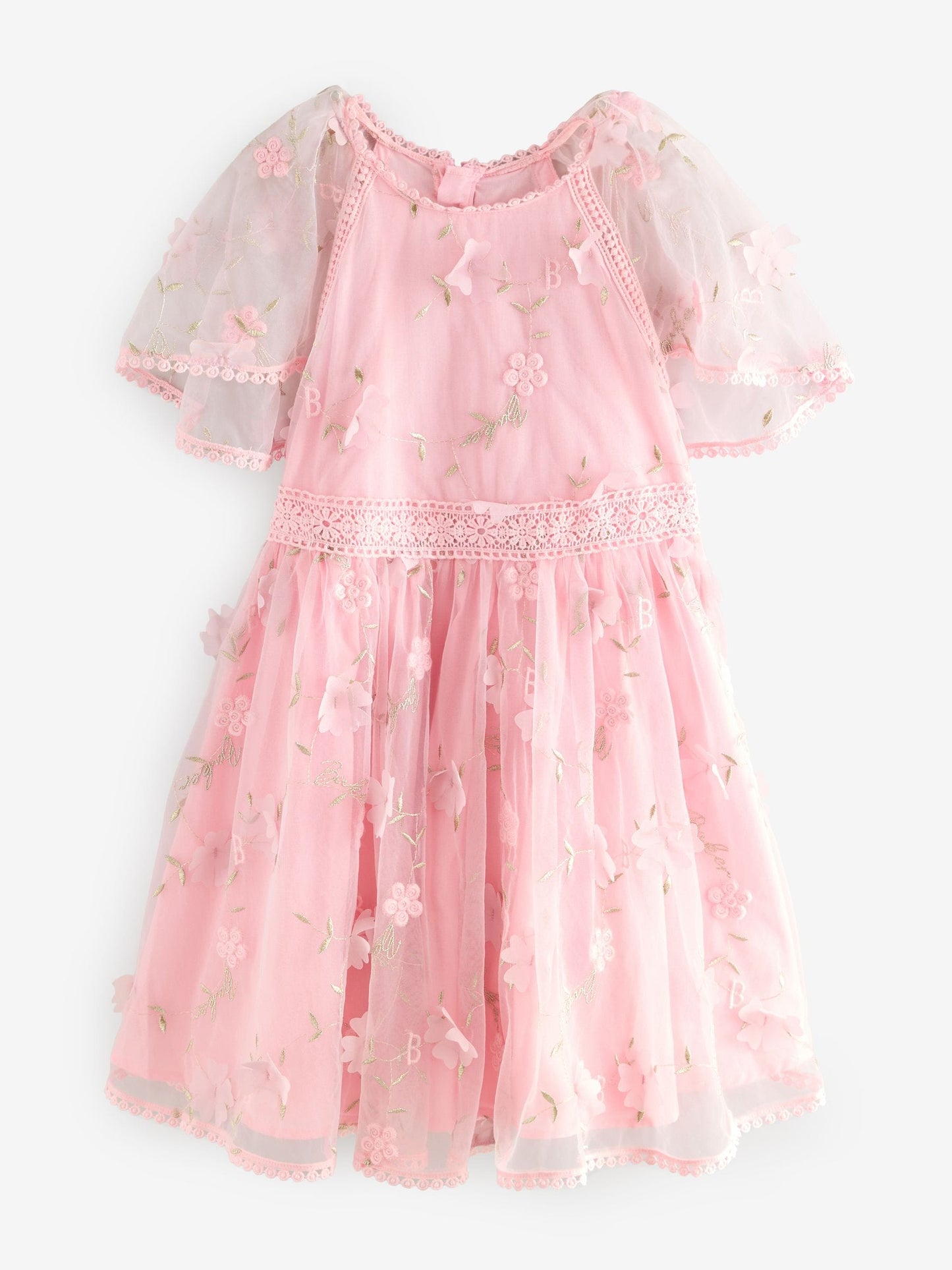 Baker by Ted Baker Pink 3D Scattered Floral Print Angel Sleeve Dress