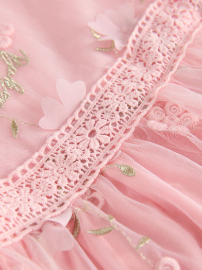 Baker by Ted Baker Pink 3D Scattered Floral Print Angel Sleeve Dress